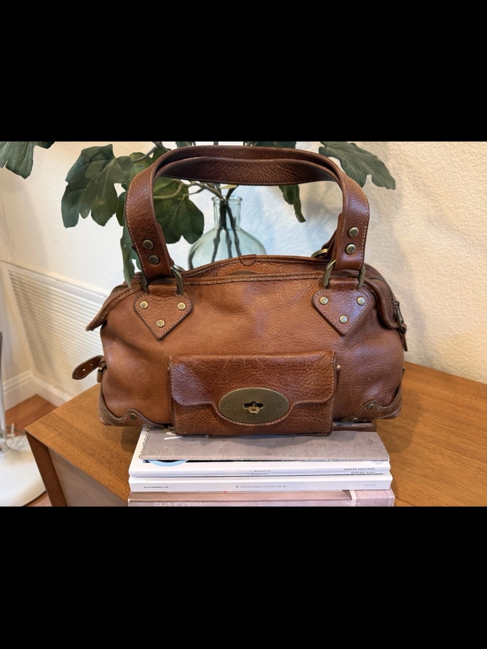 Mulberry Brown Pebbled Leather Top-Handle Satchel